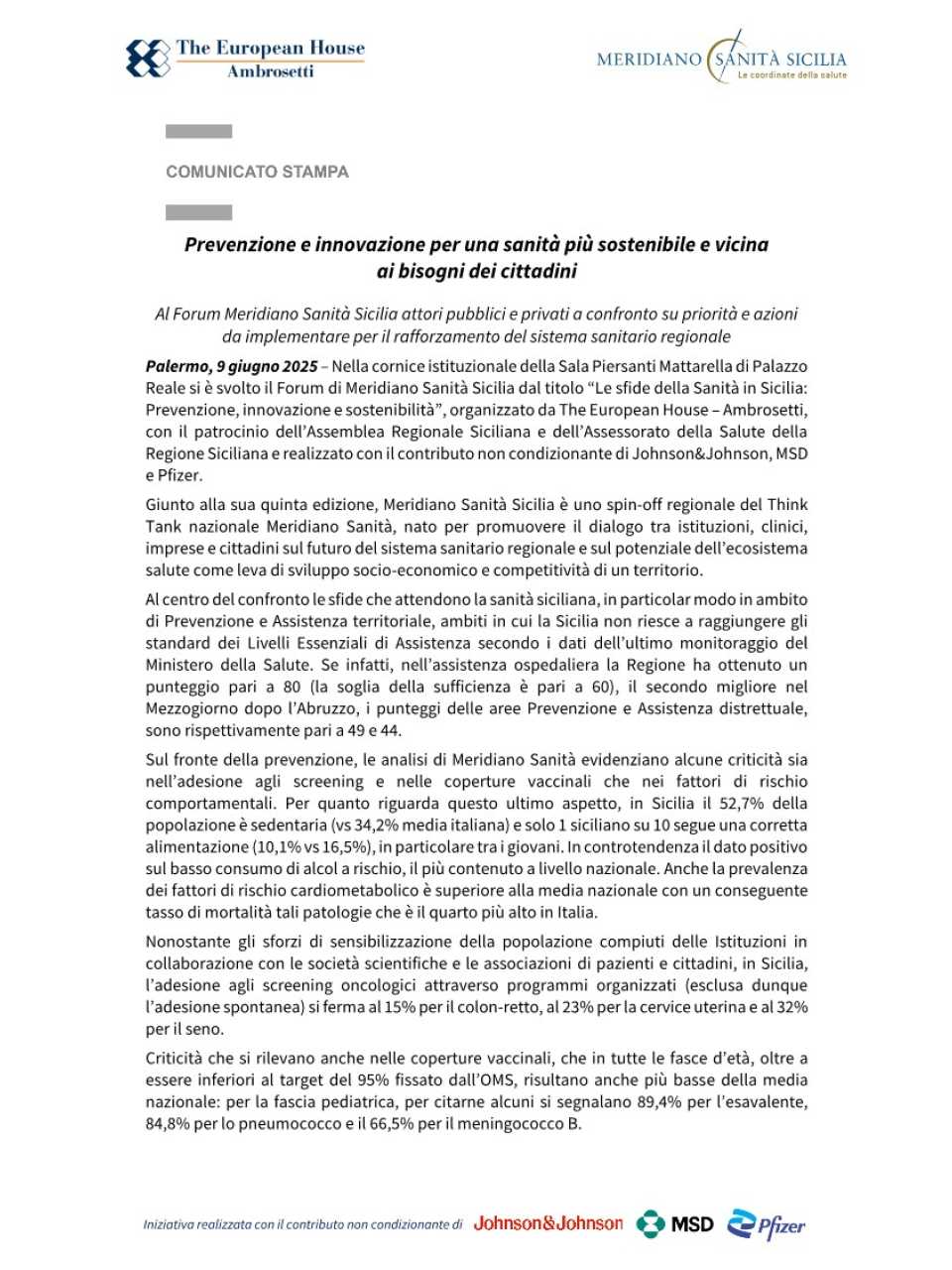 Meridiano Sanità Sicilia. Le sfide della sanità in Sicilia – Prevenzione, Innovazione e Sostenibilità