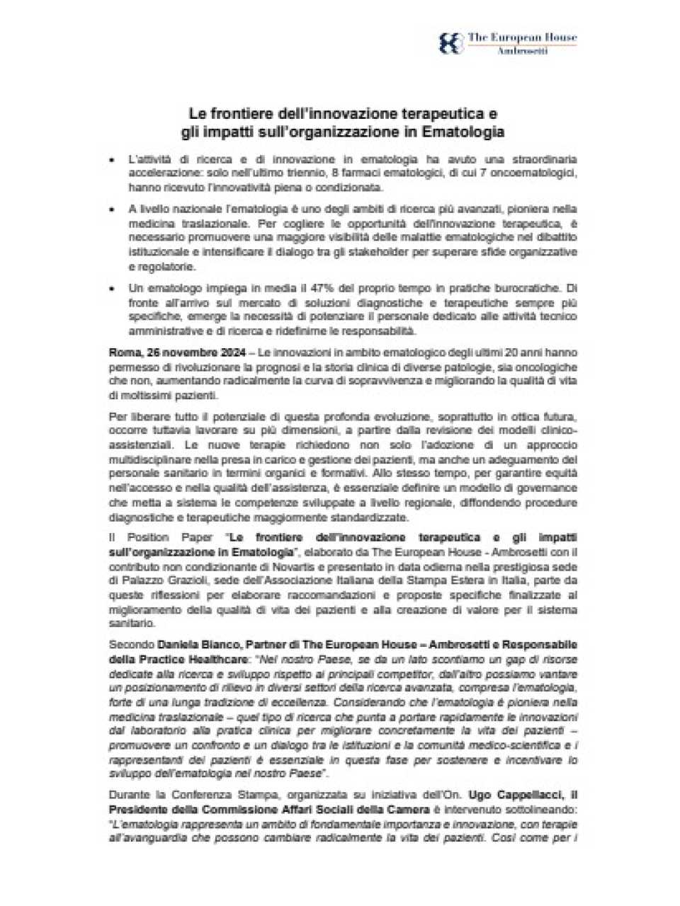 Comunicato stampa - 26 novembre