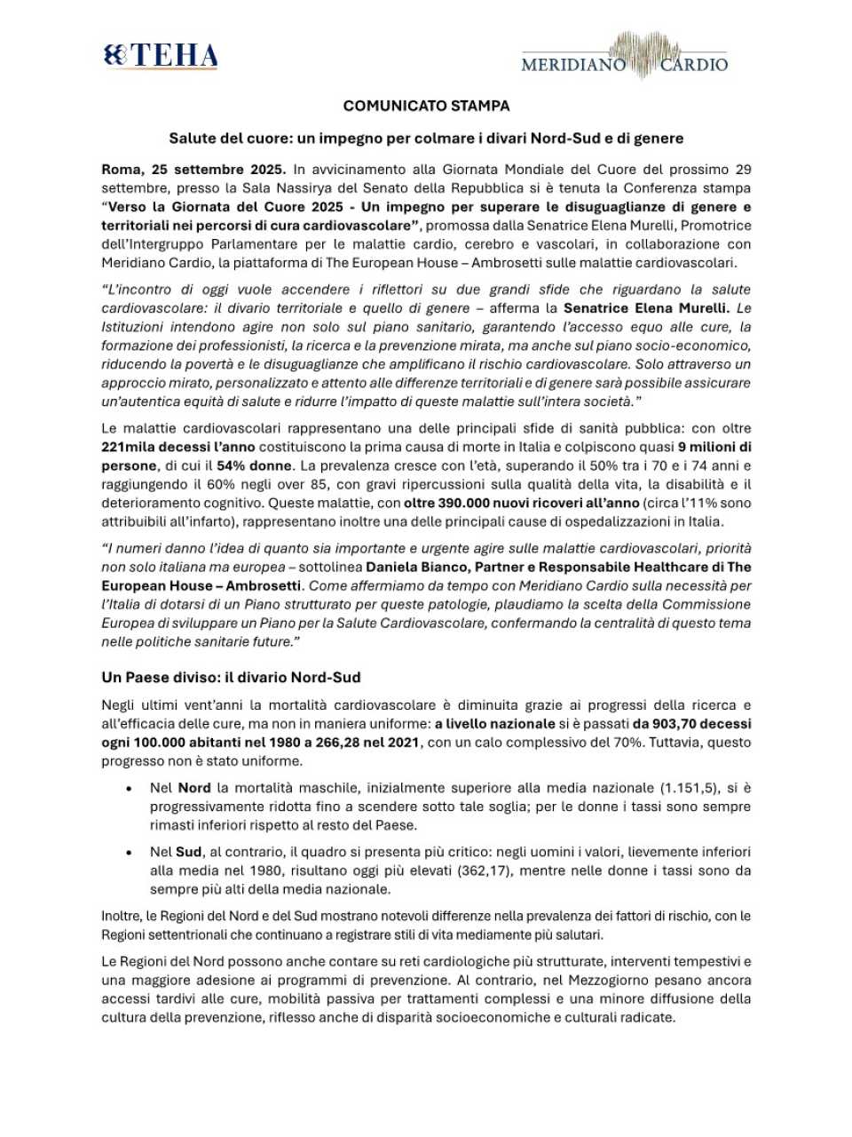 Verso la Giornata del Cuore 2025 - Un impegno per superare le disuguaglianze di genere e territoriali nei percorsi di cura cardiovascolare