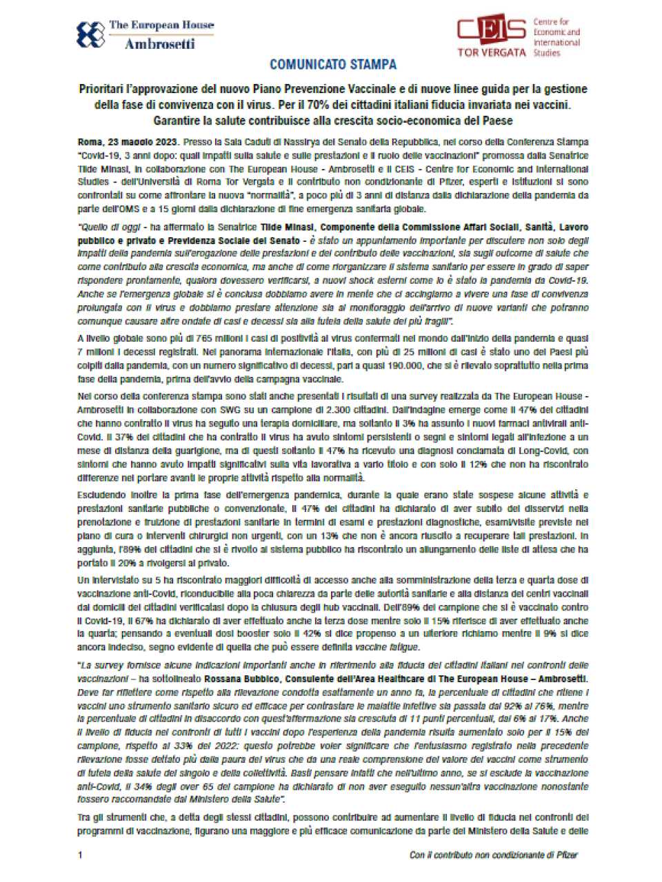 COVID - 19, 3 anni dopo: dagli impatti sulla salute e sul SSN al contributo della vaccinazione. Rpartire nella nuova normalità