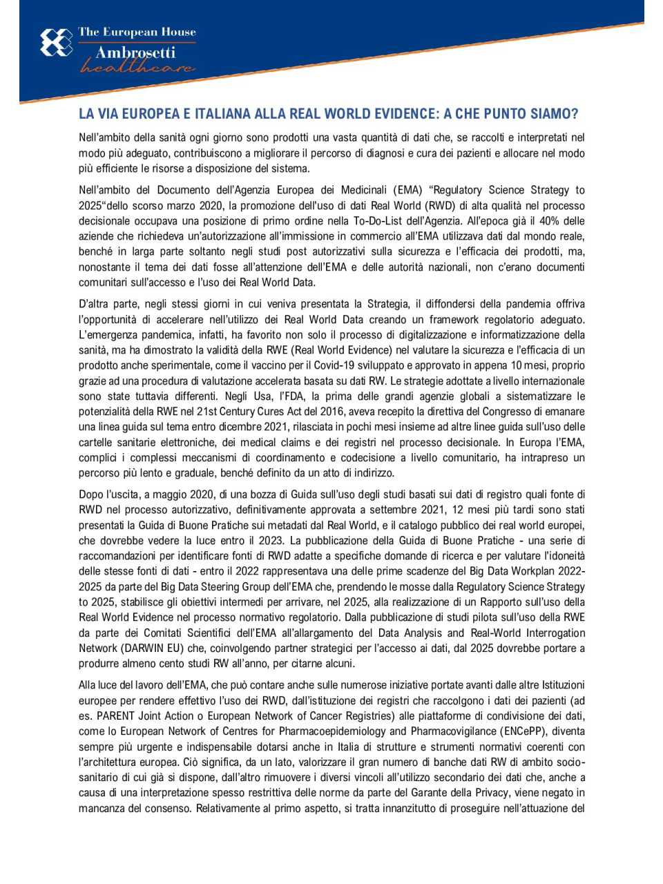 Insight - La via europea e italiana alla real world evidence: a che punto siamo?