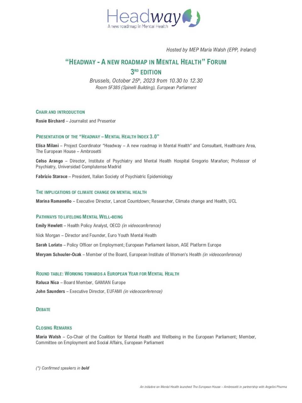 Headway - A new roadmap in Mental Health - Forum 3rd Edition