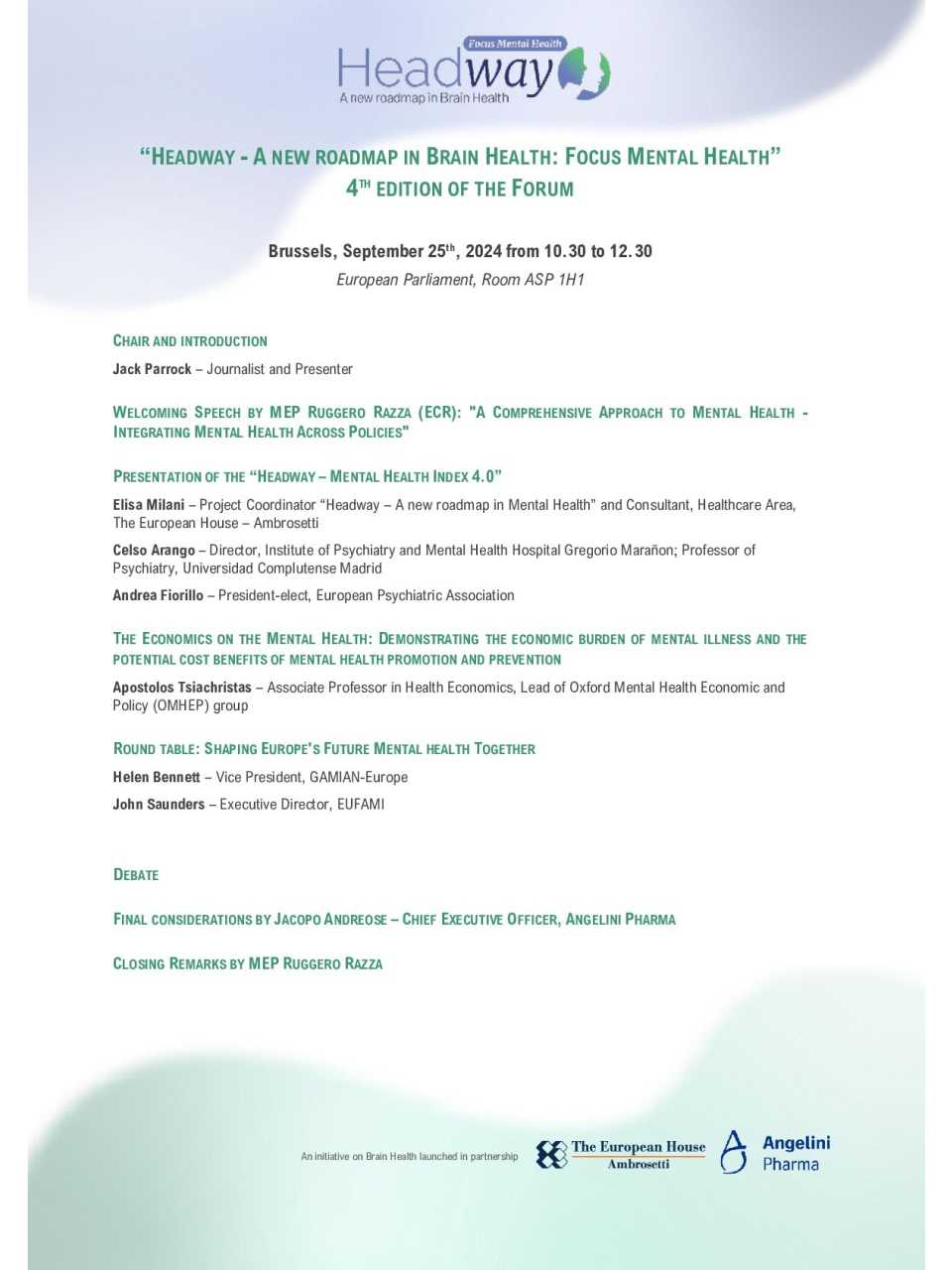 Headway - A new roadmap in Brain Health: Focus Mental Health 4th edition of the Forum