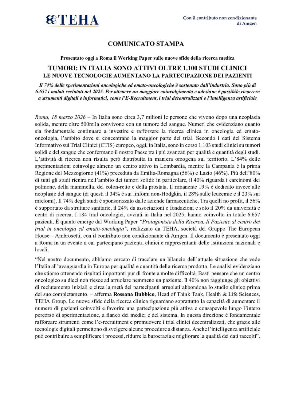 Protagonista della ricerca
Il Paziente al centro dei trial in oncologia ed emato-oncologia