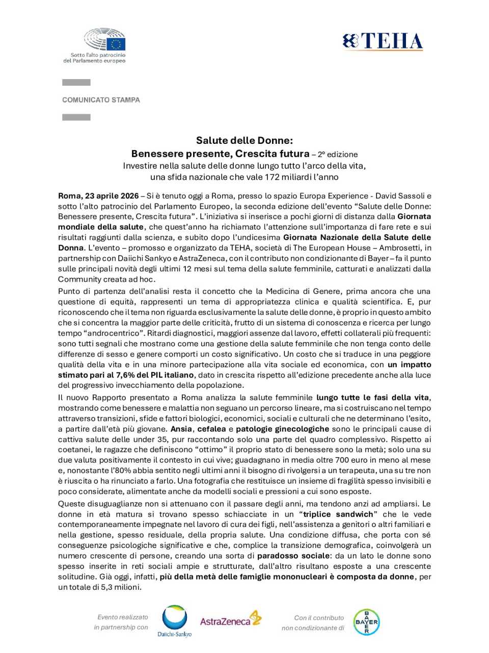 Salute delle Donne: Benessere presente, Crescita futura 