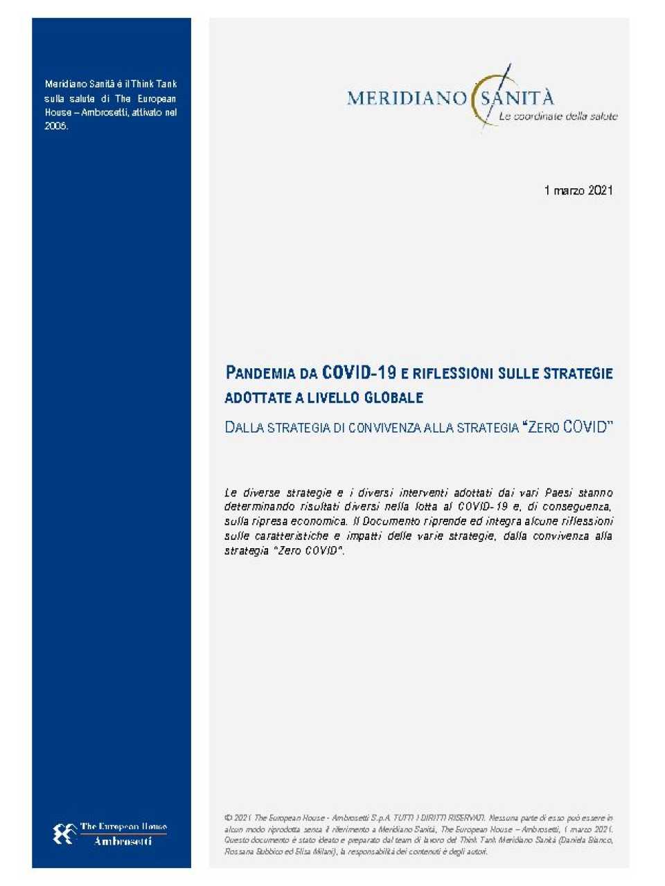 Pandemia da COVID-19 e riflessioni sulle strategie adottate a livello globale. Dalla strategia di convivenza alla strategia “zero Covid”