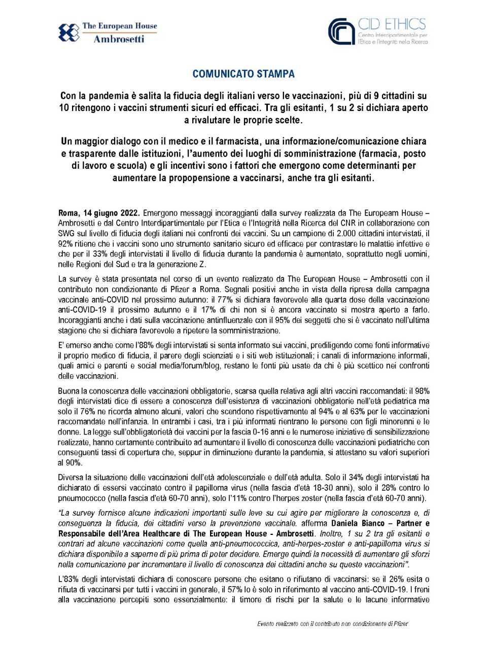 Gli Italiani e le vaccinazioni nello scenario post-COVID 19: fiducia o scetticismo?