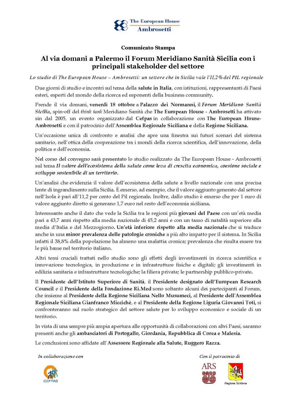 I Edizione Forum Meridiano Sanità Sicilia 