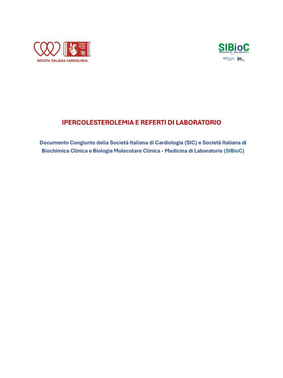 Ipercolesterolemia e referti di laboratorio - Documento Congiunto di SIC e SIBioC
