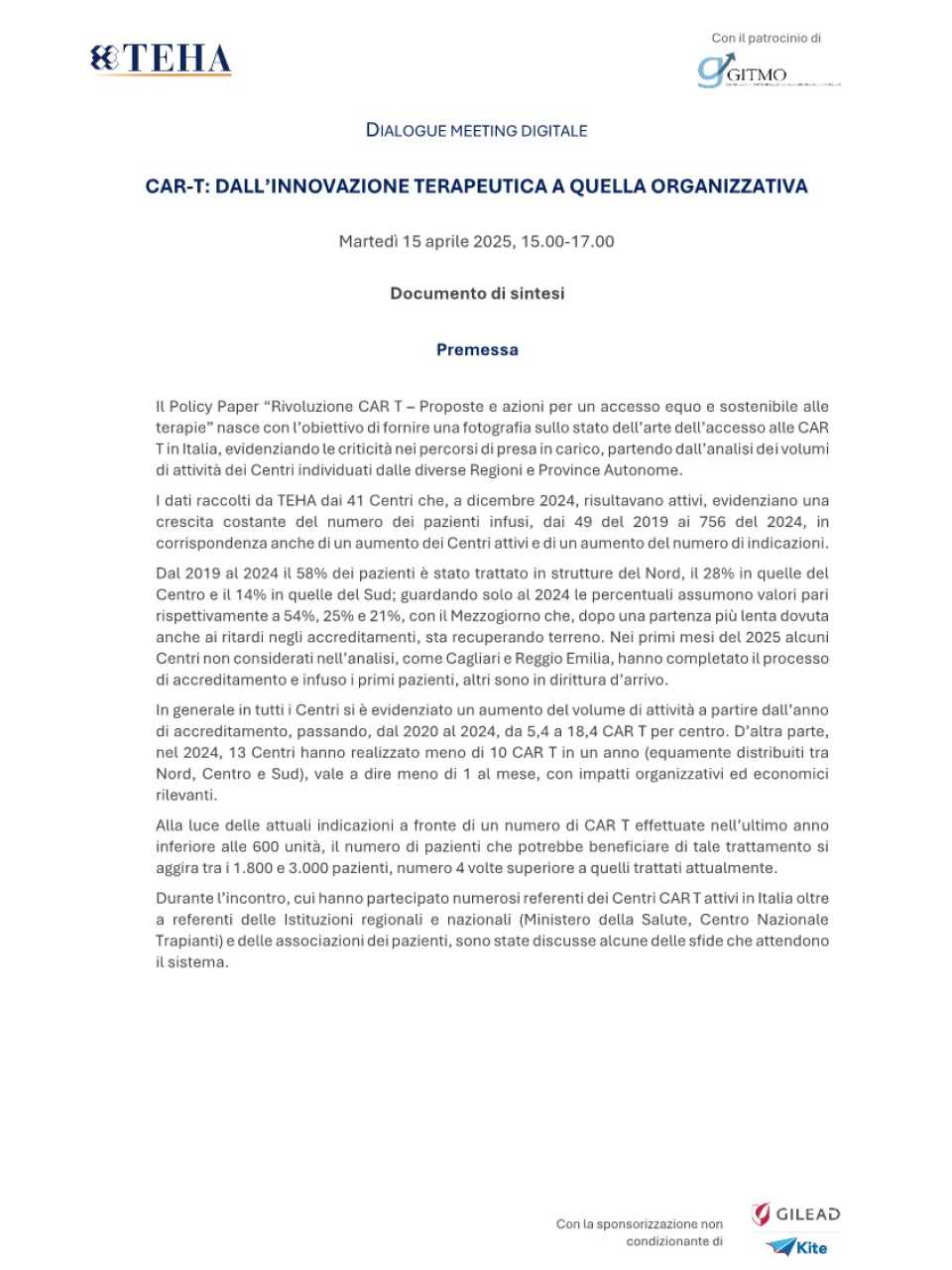 Rivoluzione CAR-T: Proposte e azioni per un accesso equo e sostenibile alle terapie