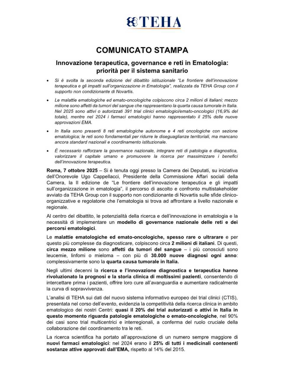 Le frontiere dell’innovazione terapeutica e gli impatti sull’organizzazione in ematologia - II Edizione