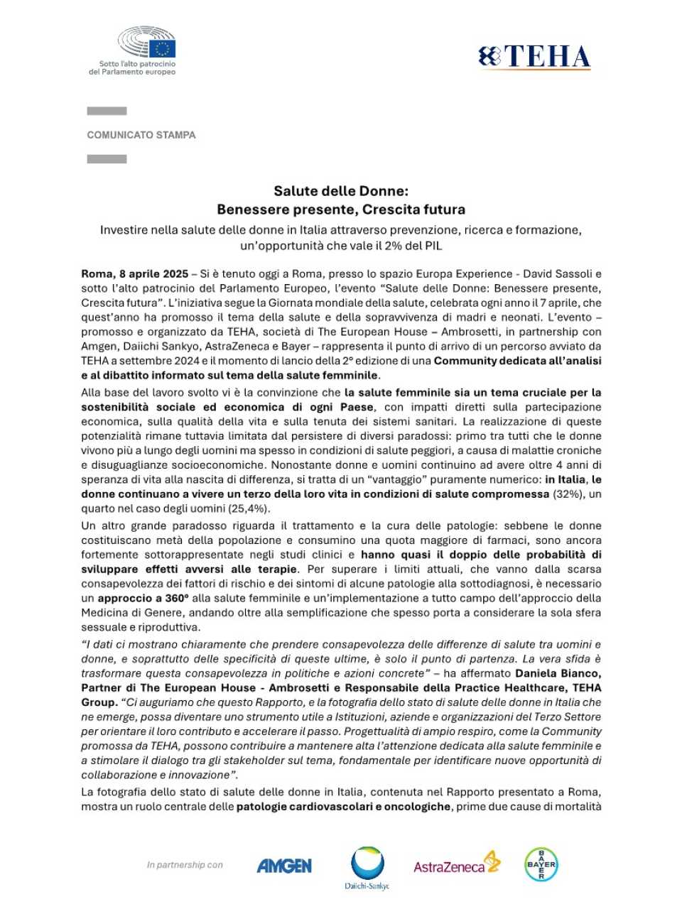 Salute delle Donne: benessere presente, crescita futura